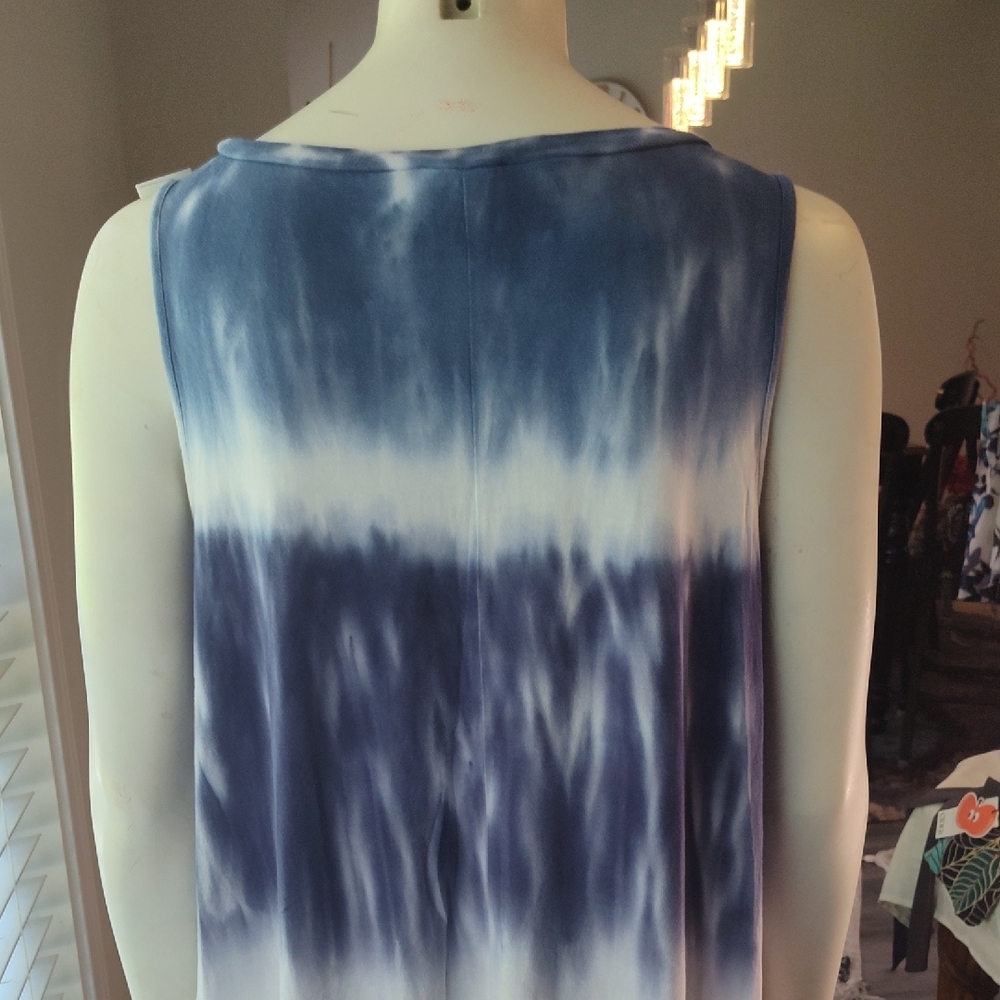 Lane Bryant Blue and White Sleeveless Relaxed Tank Top - Picture 6 of 10